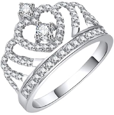 LRGKMCWTOB Crown 925 Silver White Sapphire Queen Ring Engagement Rings for Women Eternity Heart-Shaped Promise Ring Zircon Jewelry Size 5-10(Size 9)