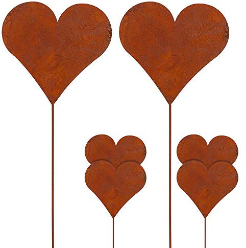 Cepewa Gartenstecker Rusty 6er Set Herzmotiv im Rost-Design H 35 cm aus Zink Gartendekoration (1 x 6er Set Gartenstecker Herz)