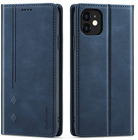 LOLFZ Hülle für iPhone 11, Klappbare Leder Handyhülle Kartenfach Standfunktion Stoßfeste Magnetische Schutzhülle für iPhone 11 (6,1 Zoll) - Blau