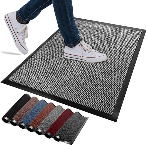 FB FunkyBuys Washable Door Mats Indoor & Outdoor - Non-Slippery Heavy Duty Doormats Indoor - Highly Absorptive Rubber Door Mat - Perfect for Kitchen, Home and Hotel Entrance (Grey, 50x80 CM)