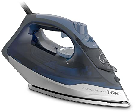 T-fal, Iron, Express Steam Iron for Clothes, Durilium Soleplate, Precision Tip, 30 Second Auto Shut Off, 1600 Watts, Anti-Drip, Ironing, Blue Clothes Iron, FV2886U0