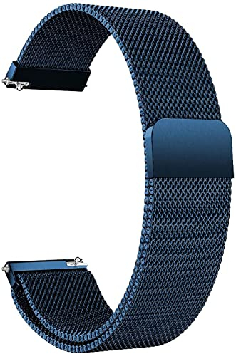 HLXJR 14mm Edelstahl Mesh Uhrenarmband Metall Ersatz Armband Magnetverschluss Smartwatch Mesh Uhrenarmbänder mit Schnellverschluss Watch Uhren Ersatzband Für Damen Herren (Blue)