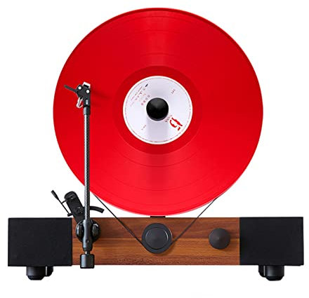 Vertical integrated vinyl record player, 33/45 dual speed Bluetooth audio record player, Support 10-inch and 12-inch records,brown wood color