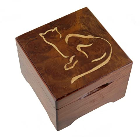 Spieluhr/Spieldose/Musikbox aus Holz mit Katzen-Intarsien und 18-Ton-Spielwerk - Made in France - Memory - Cats (A. L. Webber)