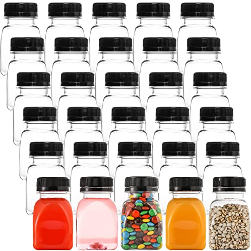 Dicunoy 30 Pcs Plastic Juice Bottles Small, 4oz/110ml Ginger Shot Bottle, Mini Drink Containers with Lids for Fridge, Reusable Small Beverage Box with Black Tamper Evident Cap for Smoothie,BPA Free