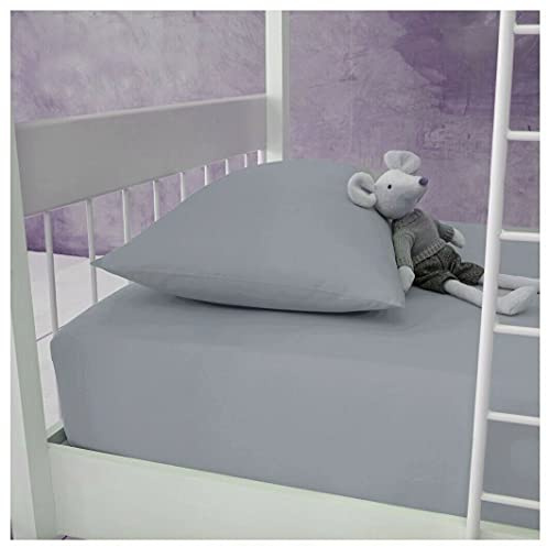 Percale Fitted Sheet - 100% Polycotton Bunk Bed Size Super Soft Luxury Non Iron Easy Care Fitted Bedding Sheet, 25CM Deep Pockets Bed Sheet - Small Single, 75 x190cm (Grey)
