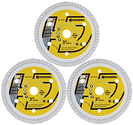 HIGHDRIL Disco Diamantato per Calcestruzzo 75mm - 3pezzi Dischi Taglio per Granito Marmo Calcestruzzo Muratura Pietra Artificiale Dura