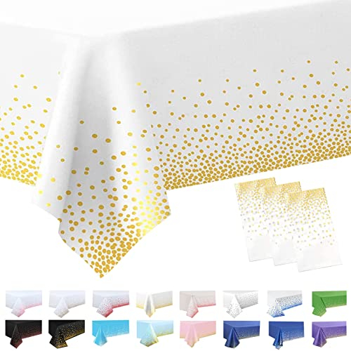 3 Stück Tischdecke Rechteckig Weiß Weihnachten Party Tischdecke,Gold 137 * 274cm Tischdecke Papierrolle Einweg Tischdecke aus Kunststoff,wasserdichte Ölbeständig Tischdecken für Picknick,Geburtstags