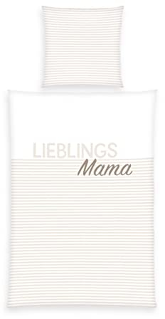 Herding Bettwäsche-Set, Lieblingsmama-Motiv, Personalisiert mit Namen (Bestickt), 80 x 80 cm + 135 x 200 cm, 100% Baumwolle, Renforcé