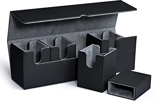 UAONO Sammelkarten Box mit Würfelablage für MTG,Premium-Kartenbox mit starkem Magnet zur Aufbewahrung für Magic Commander TCG CCG Karten (Schwarz,5 in 1)