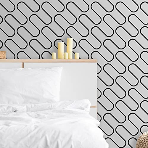SOPHIE LAURENCE Linear Curve Wavey Lines Monochrome Minimalist Feature Wallpaper - Thick Heavy Duty Textured Paste The Paper Designer Wallpaper (Full Roll, Black and White)
