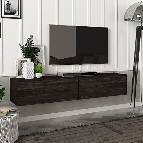 [en.casa] Fernsehschrank Toivakka mit 2 Staufächern Lowboard 135x31x25cm Hängeboard schwebend Eiche, schwarz