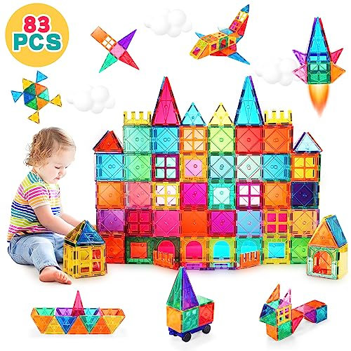 vatenick Magnetic Building Blocks Set 83PCS 3D Magnetic Blocks Tough Building Tiles Stem Toys Kids Christmas Birthday Gifts for Kids Ages 3 4 5 6 7 8 Year Old