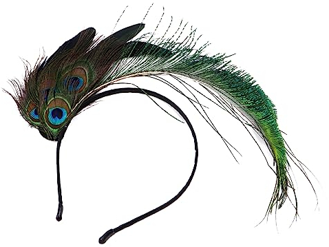 minkissy Pfauenfeder-stirnband Tee-party Karneval Showgirl Stirnband Faszination Mittleres Haarband Haar Kopfbedeckung Kopfschmuck Fascinator Pfauen Haarreif Fräulein Zubehör Weihnachten