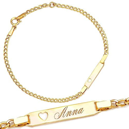 Sakrami Bracciale Holly con Cuore in Oro per bambina e bambino + Idea Regalo per Bambina e Ragazzina per Nascita, Battesimo e Comunione Occasioni Speciali + Confezione regalo