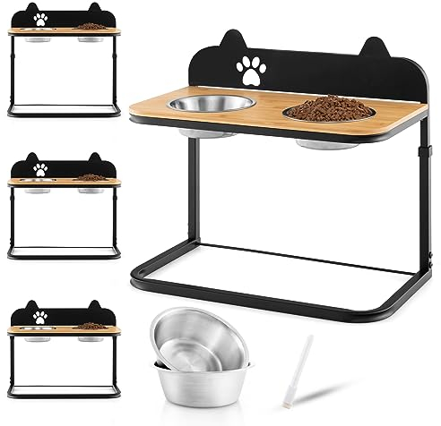 COSTWAY Porte-Gamelle pour Chien en Métal, Support-Gamelle pour Chien avec 2 Bols en Acier Inoxydable, Porte-Gamelle à 3 Hauteurs Réglables, Convenable pour Chiens de Toute Taille, Noir