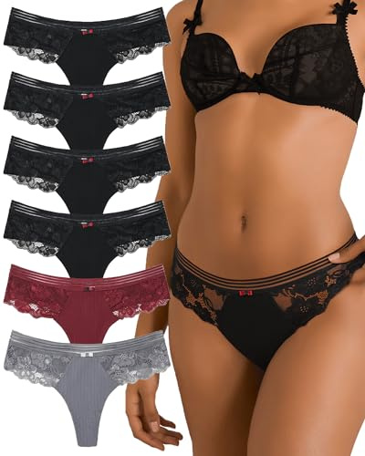 Levao 6er Pack String Tanga Damen Baumwolle Unterwäsche Frauen Sexy Set Unterhosen Damen Spitze Bikini Slips Womens Thongs Multipack S-XL