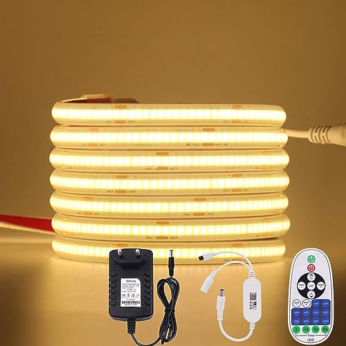 Wisada 24V Dimmbar COB LED Streifen, 4M 320LEDs/m Superhell Flexibler WIFI LED Lichtband CRI≥85 Warmweiß COB LED Band, Wasserdichte IP68 LED Lichterketten mit Netzteil für Aquarium, Schrankbeleuchtung