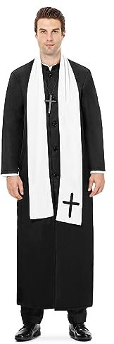 Joykindom Priester Kostüm Herren Halloween Kostüm Männer Schwarz Toga mit Schal Karneval Fasching Cosplay M