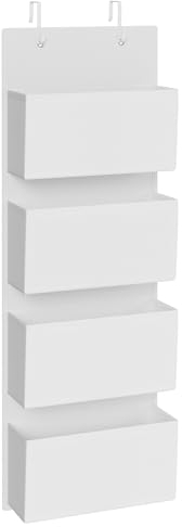 SONGMICS Over Door Storage Organiser, Wardrobe Storage Organiser, Behind Door Hanging Organiser, 4 Pockets, for Bedroom, Office, Pantry, Kitchen, 12 x 33.5 x 100 cm, Cloud White RDH004W01