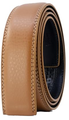 COTIDI Herren-Ledergürtel mit Ratsche ohne Löcher, 35 mm breit, ohne Schnalle, Camel C20, 130 cm
