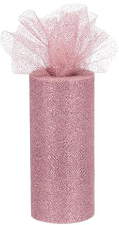 sourcing map Rotolo di nastro in tulle glitterato, larghezza 15,2 cm, per tutù, gonne, cucito, regalo di Natale, matrimonio, colore: rosa antico