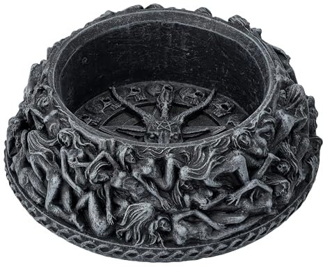 Figuren Shop GmbH Kristallkugel Halter - Baphomet & Gequälte Seelen 13,5 cm schwarz - Wahrsagen, Gothic, Kugelhalter, Standfuß, Ständer
