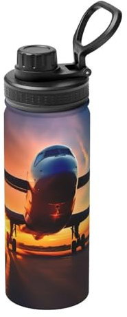 Airplane Sunset Sky - Botella de agua aislada de acero inoxidable, mantiene la temperatura durante horas