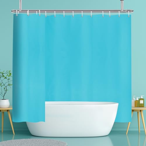YISURE Duschvorhang mit Gewicht unten 240x200 Aquablau Überbreite für Badewanne, Polyester Stoff Duschvorhang mit Gewichte wasserabweisend waschbar, Breite 240 x Höhe 200cm