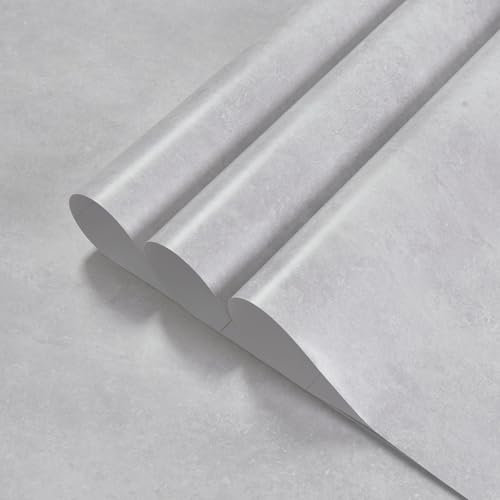 TOTIO 31.5x157inch Wide Light Grey Marble Effect Sticky Back Plastic Grayish White Self Adhesive Wallpaper Waterproof Matt Thick Bubble-Free Design Gray Concrete Effect Vinyl Wrap