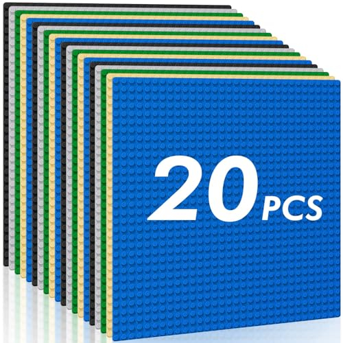 Mlikero 20 Pack Classic Baseplates Building Plates- Large 10 x 10 Building Bricks, Compatible with All Major Brands and Activity Table, for Builders Age 3+ (Multicolored)