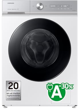 SAMSUNG WW90DB8U95GHU3-9KG, Clase A, Color Blanco - Con SmartThings e Inteligencia Artificial