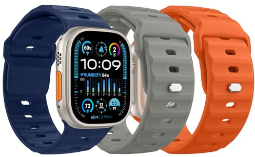 MoKo 3Pack Ocean Band Compatible with Apple Watch Ultra 2 Strap 49mm 46mm 45mm 44mm 42mm for Men Women,Silicone Replacement Strap Wrist band for iWatch Series 10 9 8 7 6 5 4 SE Ultra 2,M/O/S