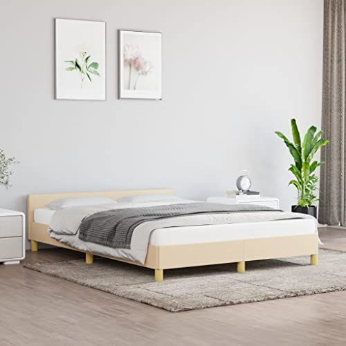 Rantry Bettgestell mit Kopfteil Bettrahmen Metallbett Bett Doppelbett Gästebett Einzelbett Jugendbett Bett Bettgestell für Schlafzimmer Gästezimmer Creme 140x190 cm Stoff