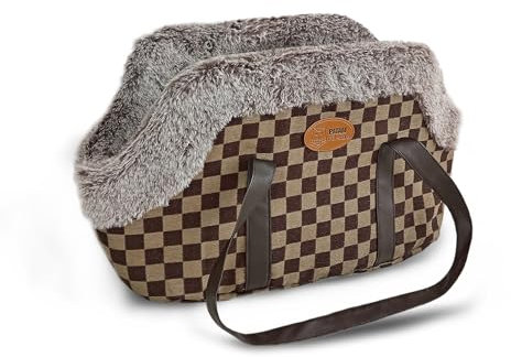 PATAM Borsa per Cane e Gatto, Tracolla-Trasportino per Piccoli Animali – Borsa da Viaggio con Interno in Caldo Pile, Chiusura con Bottoni – Travel Scacchi, 42x26x27 cm