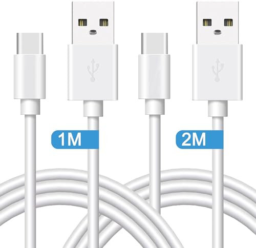 NOVAGO - Cable USB tipo C a USB tipo A 1M y 2M - Carga y transferencia de datos, compatibilidad universal para Samsung Galaxy A32 5G, A33, 5G, A34, 5G, A40, A41, A50, A51, A52S, A53 5G, A54, 5G, A55,