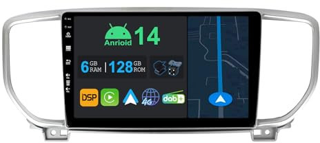 YUNTX 9 Zoll Android 14 Autoradio mit Navi Für KIA KX5 / Sportage 4 2016-2019 | Octa Core | 6GB 128GB | Eingebaut 4G LTE | CarPlay & Android Auto | DSP | DAB | QLED | Dual Band WiFi | Bluetooth 5.0