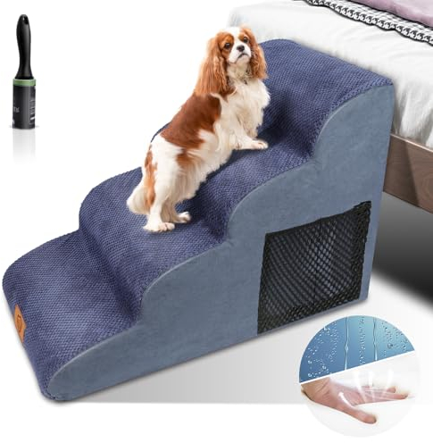 Myiosus Marchepieds antidérapants à 4 marches avec housse amovible et lavable, rampe en mousse haute densité pour chiens et chats de petite et moyenne taille, 73 x 40 x 53 cm, rouleau anti-peluches