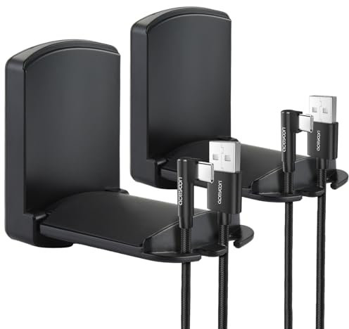 aceyoon 2 Piezas Soporte Auriculares, Plegable Soporte Cascos Gaming Gancho Sujeta Colgador Auricular Debajo Escritorio Mesa Universal Adhesivo Stand for PC, Gaming Headphones, Cables (Negro)