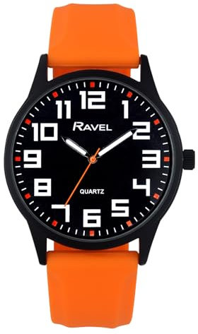 Ravel - Orologio da Uomo con Cassa Nera, Cinturino Sportivo in Silicone e Indici Delle ore Evidenziati - Analogico al Quarzo - RS003.08 - Arancia