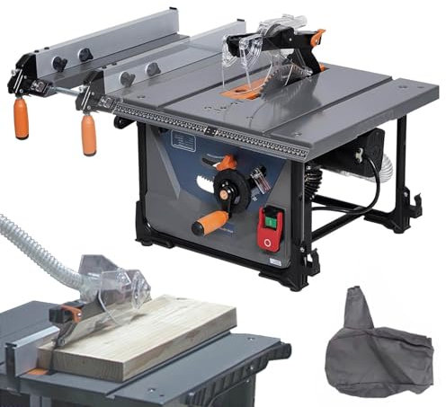 Scie À Table Sans Poussière 8,5'' 80T, Scie À Table De Chantier 5000RPM - Collecte De Poussière À 98% / Coupe Transversale À 90° /Coupe En Biseau De 0-45° / Table Latérale Extensible, 2000W