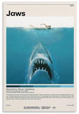 DRDPLXGU Jaws Retro-Filmposter auf Leinwand, Schlafzimmer, Dekoration, Landschaft, Büro, Raumdekoration, Geschenk, 30 x 45 cm