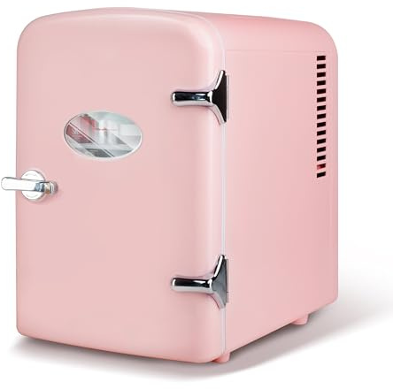 HealSmart Mini frigorifero portatile, 4 litri e 6 lattine, frigorifero compatto con finestra di osservazione, 100% senza freon ed ecologico per bevande, 4L, rosa