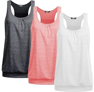 PINSPARK 1 or 3er Pack Damen Sport Tank Tops Atmungsaktives Racerback Yoga Shirts Laufen Fitness Ärmelloses Oberteile Sporttop Dunkelgrau Rosa Weiß M