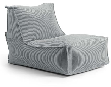 mokebo Sitzsack aus Cord 'Der Gelassene', Bean Bag, Relaxliege oder Bodenkissen mit EPS-Perlen Füllung, kuschelige und gemütliche Liege für Wohnzimmer und Wintergarten in Grau