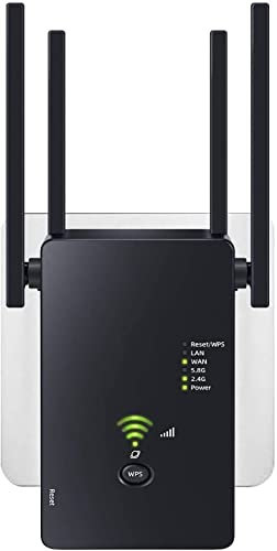 WLAN Repeater WLAN Verstärker 1200Mbit/s Dualband 2,4GHz+5GHz WiFi Booster mit Repeater/Router/Access Point Modus,4 Antenne,Einfache Einrichtung,WiFi Range Extender Mit LAN/WAN Port-A2
