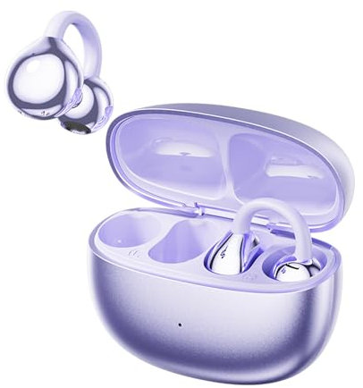 Lila Open Ear Kopfhörer kabellos Bluetooth 5.4 Sport mit Ohrhaken Ear Clip Air Bone Conduction Wireless Headphones Ohrclip Luftleitung Knochenschall Sportkopfhörer Headset für Joggen Laufen Radfahren