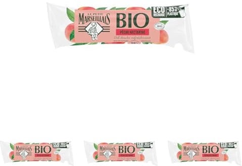 Le Petit Marseillais - Recharge Gel Douche Rafraîchissant BIO Pêche Nectarine (berlingot de 250 ml) – 98% d'ingrédients d'origine naturelle et pH neutre pour la peau – Éco-recharge -85% de plastique