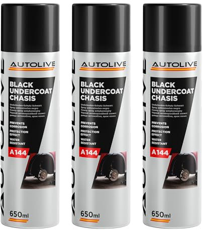 AUTOLIVE Antigravilla para Coche Pack de 3 – Spray Negro de Protección para Bajos, Chasis y Pasos de Rueda – Efecto Anticorrosión y Antirruido Spray 650 ml