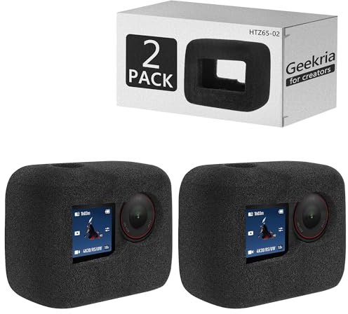 Geekria for Creators Lot de 2 housses coupe-vent compatibles avec DJI Osmo Action 6, 5 Pro, 4, 3, caméra d'action, boîtier de cadre, accessoires en éponge de réduction du bruit (noir)